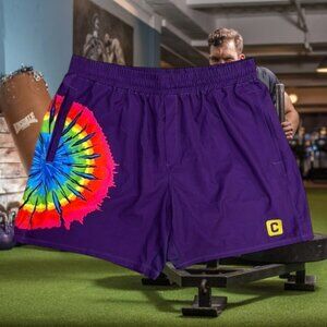Chestee Athletic Purple Multi color Rainbow Crossfit Workout Men's Shorts XXL 2X